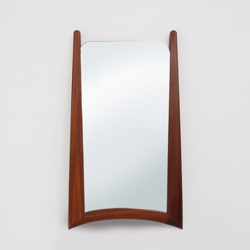 Miroir mural en teck massif scandinave organique des années 1960