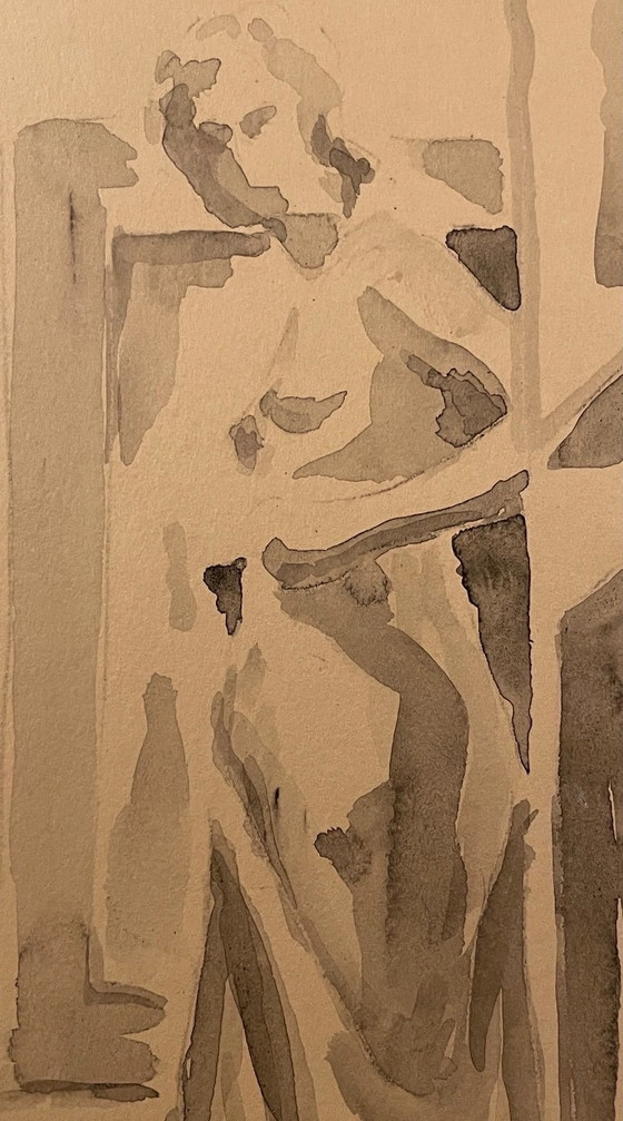 Image 1 of Monochrome sepia watercolor interior of the Sir John Soane Museum London