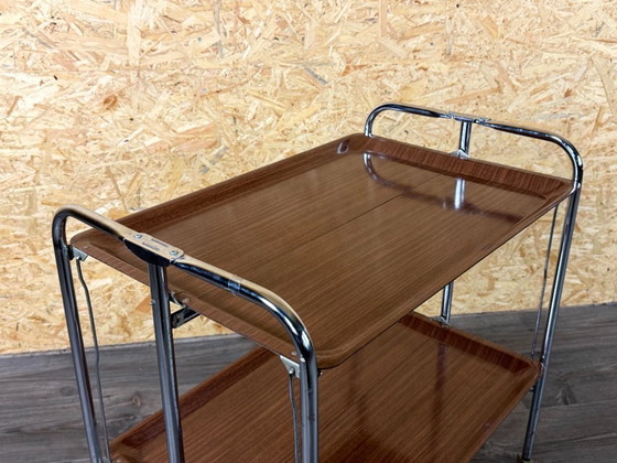 Image 1 of 1960s/70s Serving Trolley/Dinette Side Table, Space Age Design, Chrome/Brown
