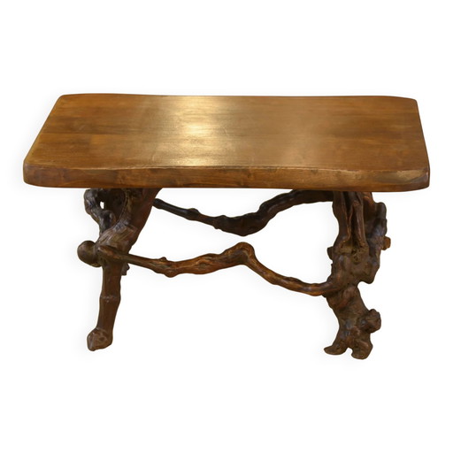 Brutalist side table/coffee table in elm from the 1950s.