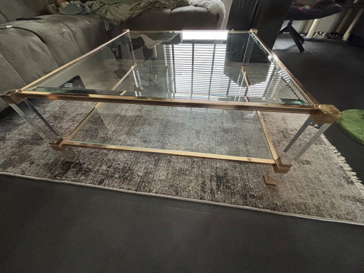 Originele Pierre Vandel Paris Salontafel – Hollywood Regency – Lucite & Messing