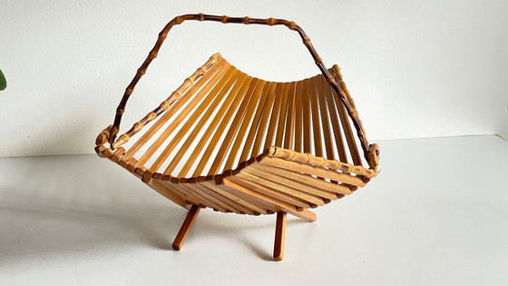 Image 1 of Vintage Wooden and Bamboo Fruit Bowl