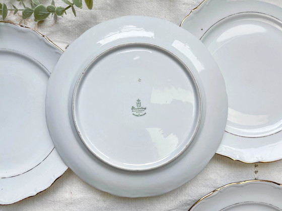 6 Vintage White Gilded Porcelain Plates + 6 Mismatched Floral Small Plates – Crockery (photo 17 of 17)