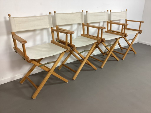 4 chaises de directeur vintage en bois de plage avec lin