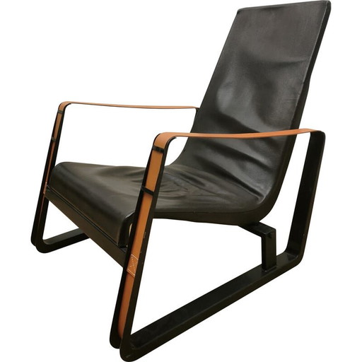 Poltrona vintage Cité in metallo e pelle di Jean Prouvé per Vitra