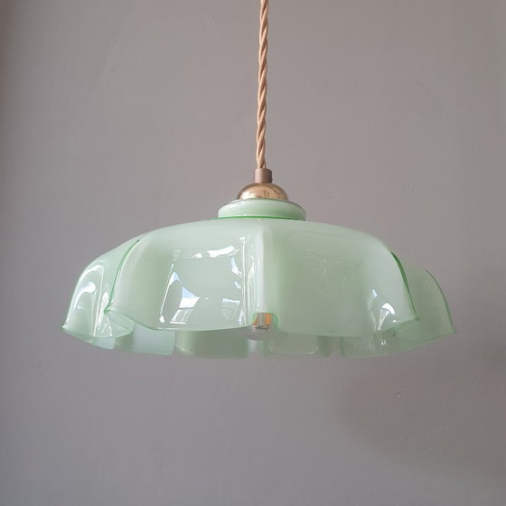 Vintage French Pendant Lamp - Pastel Green Opaline Glass. – Metal (photo 3 of 19)