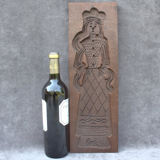 Image 1 of Antique Large french speculatus mould young lady in carved wood from Europe speculoos, biscoff, gift for her him country kitchen