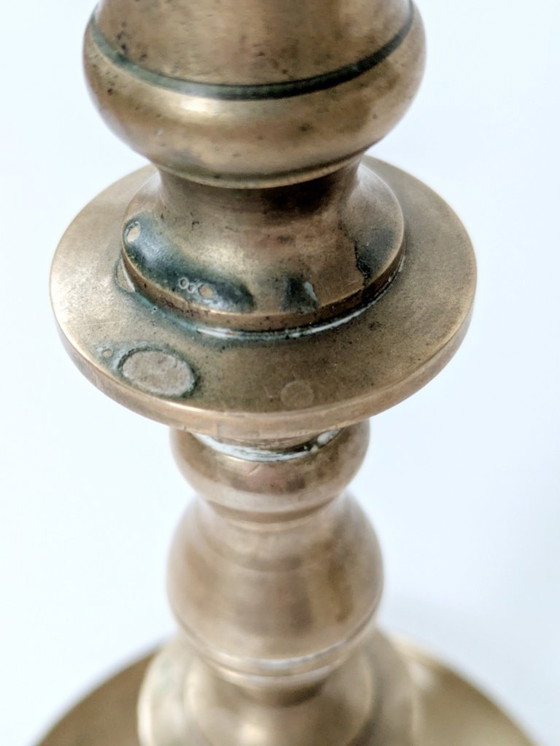 Image 1 of Set of 6 Vintage Brass Candleholders: Mixed-Height and Designs, Holiday Table