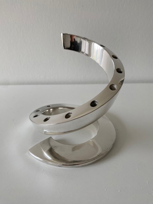 Dansk Designs Bertil Vallien chrome-plated modernist "Spiral" candlestick
