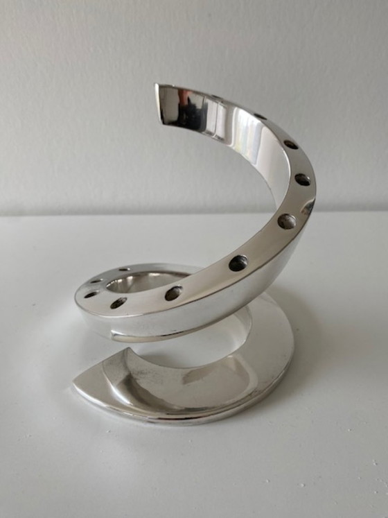 Image 1 of Dansk Designs Bertil Vallien chrome-plated modernist "Spiral" candlestick