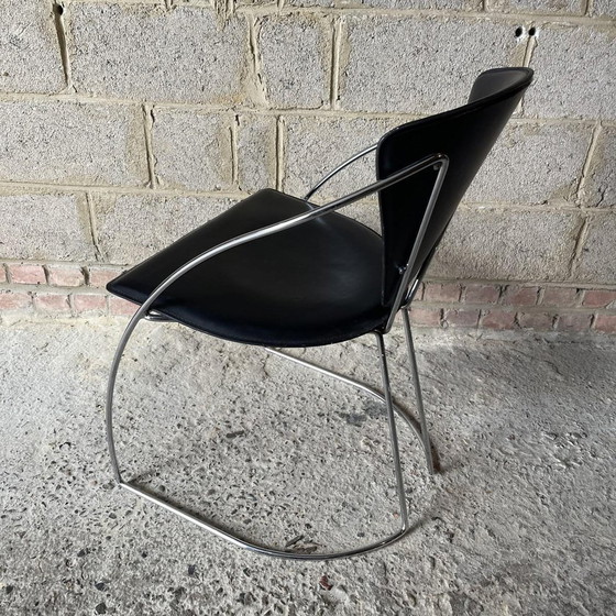 Vintage Chromed Steel & Black Skai Chairs, 1980s, Set of 4 – Dining chairs, Design (photo 5 of 6)