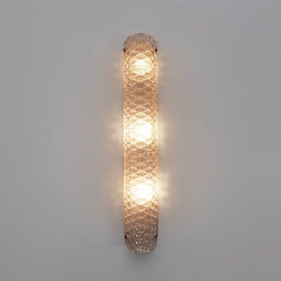 Image 1 of Coppia di applique da parete moderne in ottone italiano e vetro di Murano con texture rosa chiaro