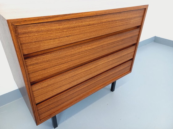 Image 1 of Vintage Scandinavian modernist style chest of drawers in rosewood and black metal from the 1960s