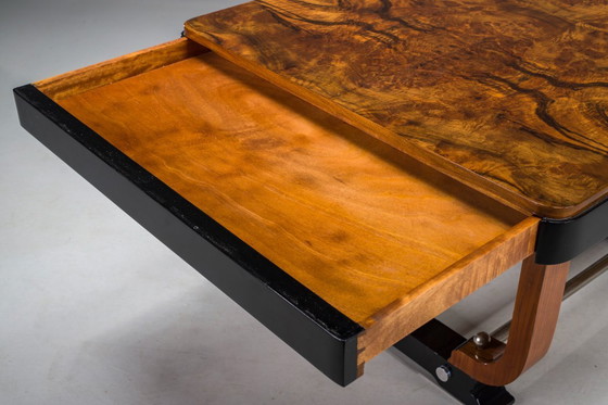 Image 1 of Art Deco French Walnut & Burl Dining Set, 1930s, Set of 7