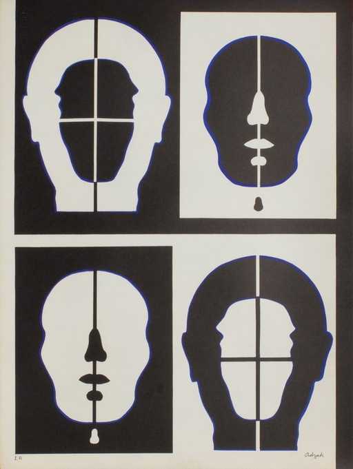 Roy ADZAK Visage négatif Litografia firmata 1972