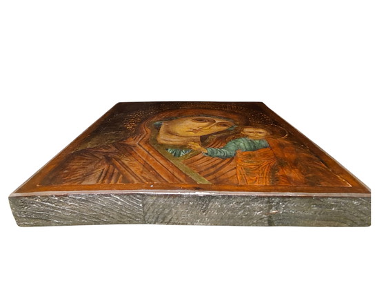 Image 1 of Icona russa "Madonna col Bambino" – dipinta a mano su legno, fondo oro, XX secolo