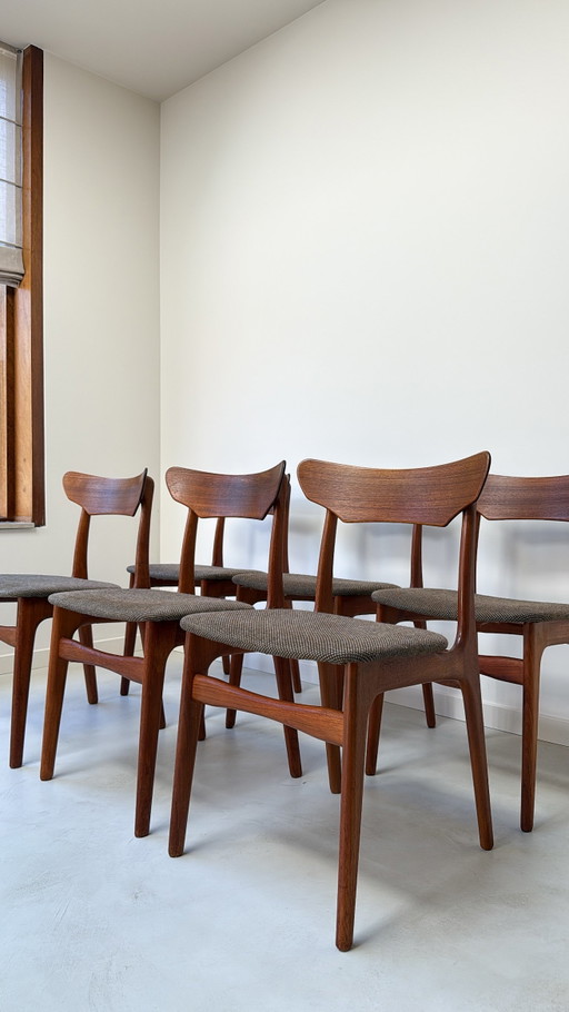 Seis sillas danesas vintage de madera de teca de Schiønning & Elgaard – eetkamerstoelen, Wood, Textile (photo 2 of 11)