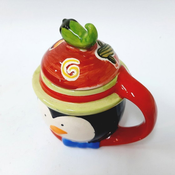 Image 1 of  Vintage Glazed and Lidded Pottery Mug Cup Ceramic, Hand painted - image 2 of 9 Vintage Glazed and Lidded Pottery Mug Cup Cerami