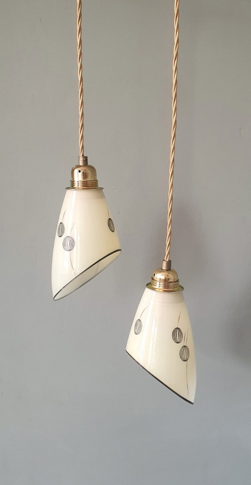 Set Vintage Hanglampen Met Decoratie. Beige / Zacht Geel – Metal