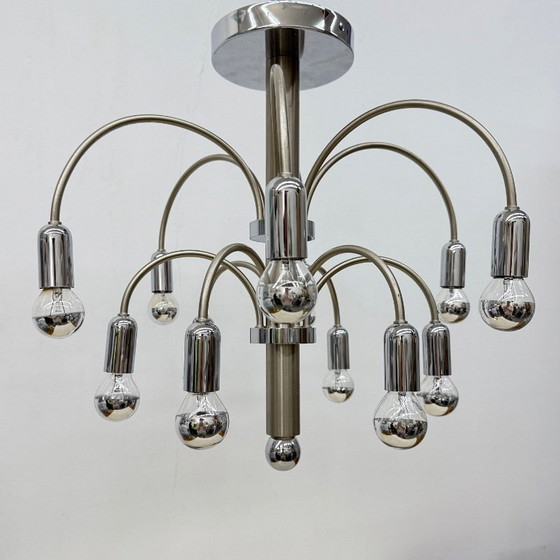 Image 1 of Lampada da soffitto vintage in ottone cromato di Sciolari, anni '70