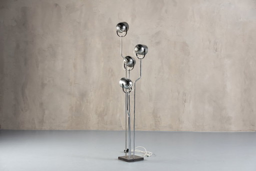 Lampadaire chromé Goffredo Reggiani à quatre spots, Italie, années 1970