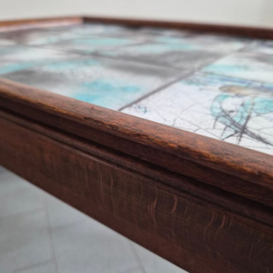 Image 1 of Vintage Scandinavian side table from 1940 by Frits Henningsen in teak and ceramic