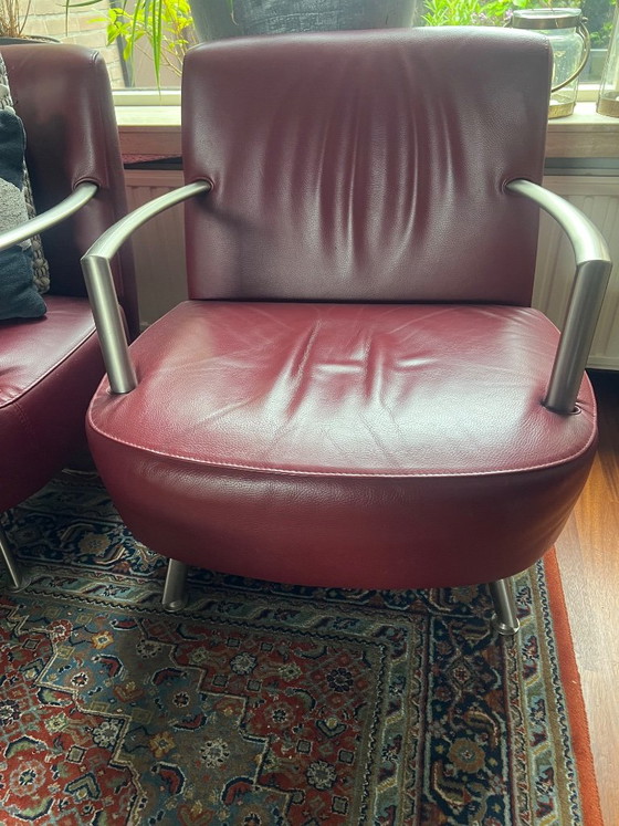2 Fauteuils, Giulio Marelli, Cuir, Métal, Rouge (photo 3 sur 5)