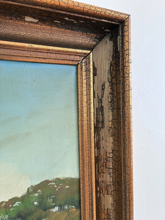 Image 1 of Peinture à l'huile originale vintage de grand paysage, signée, art champêtre