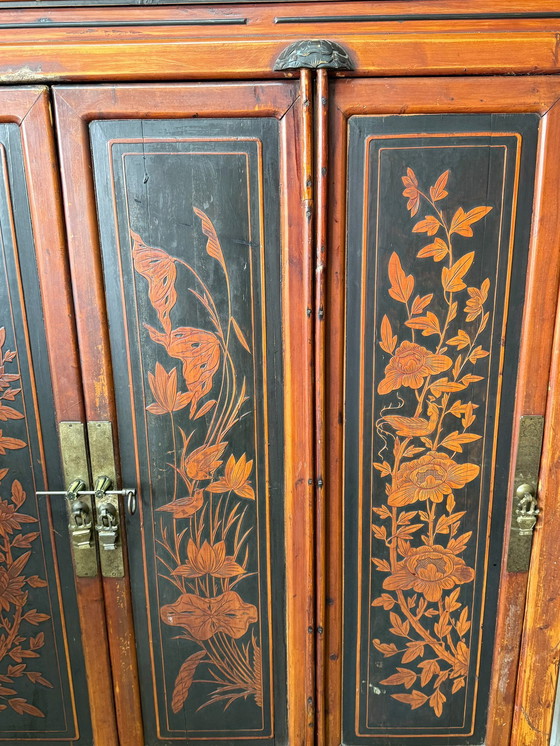 Image 1 of Chinese Cabinet with Floral Motifs – Signed Interior
