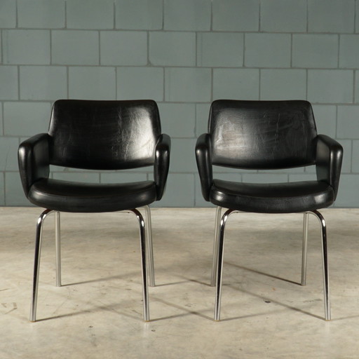 Set Vintage Skailed Leather Armchairs - Black - 1970s
