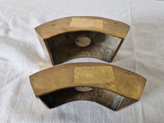 Image 1 of Portacandele brutalisti di metà secolo - Ottone/Bronzo massiccio - Anni '60/'70 (Set di 2) - Design scandinavo