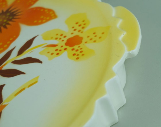 Image 1 of 1930s CAKE PLATTER by theodor paetsch floral spray-painted decoration spritzdekor art deco ceramics