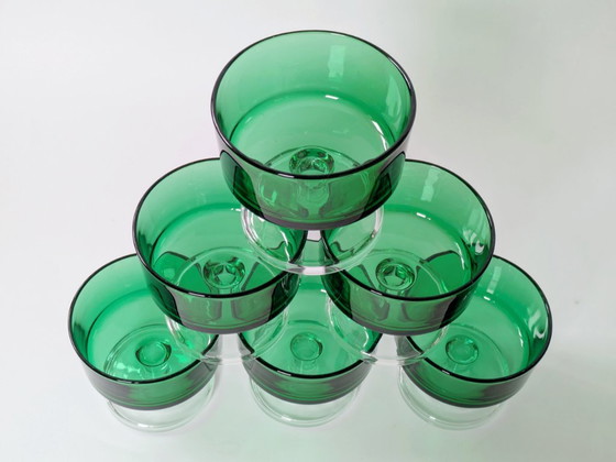 Image 1 of Juego de 6 copas para sorbete Luminarc de mediados de siglo | Verde esmeralda | Copas francesas