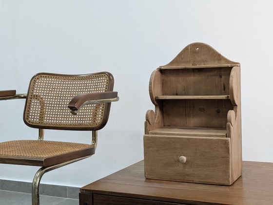 Image 1 of Hand-Carved Folk Art Pine Cutlery Rack with Drawer, 1950s