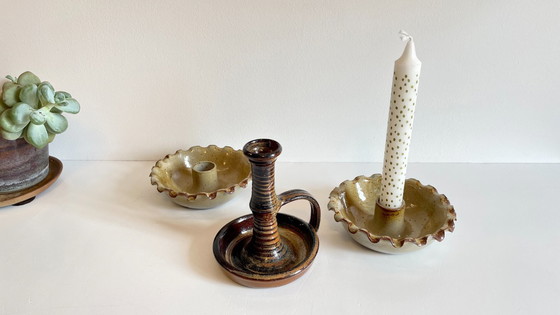 Image 1 of 3 Vintage handgemaakte keramische kandelaars