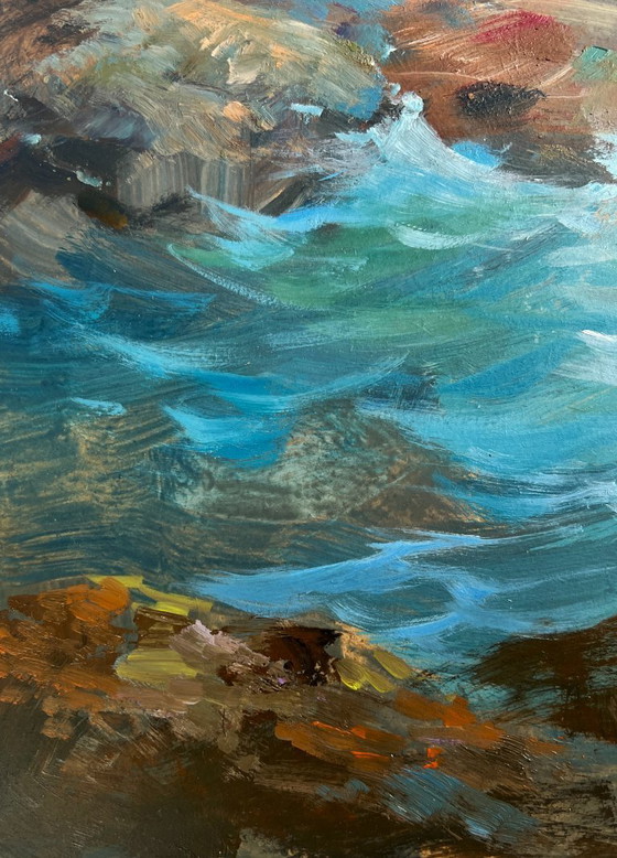 Image 1 of Original Oil Painting Sea Waves Landscape Song of the waves and wind