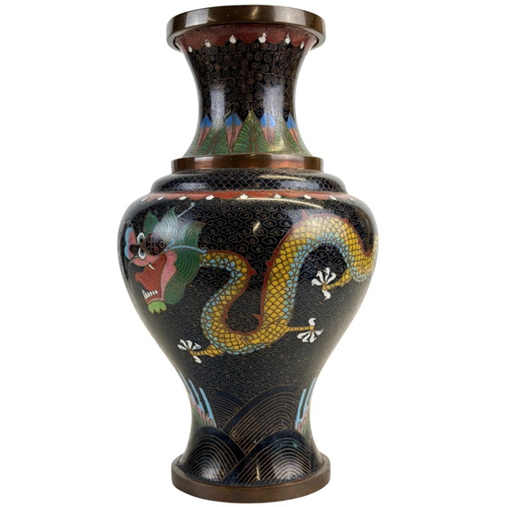 Coppia Grandi Vasi Cloisonné Cinesi – Stile Qing – Decorazione Drago Arcaico – Metal (photo 10 of 11)
