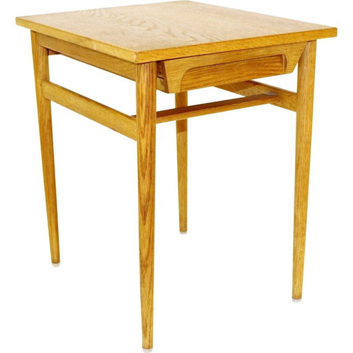 Mesita de noche o mesa auxiliar vintage de roble, Suecia, años 60