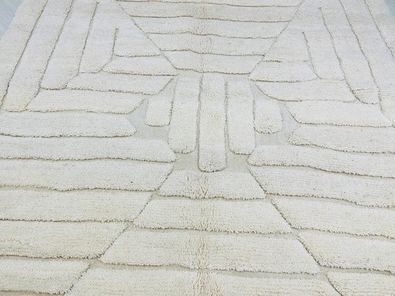 Image 1 of Handgeknüpfter weißer Naturwollteppich, 2/3 m