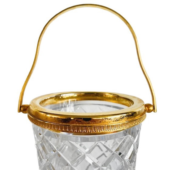 Image 1 of Mid-century crystal ice bucket, 24k gold plated, 1950s