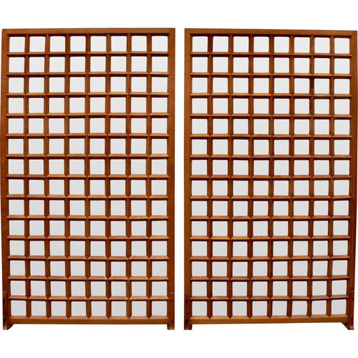 Pair of vintage varnished beech screens, France 1980