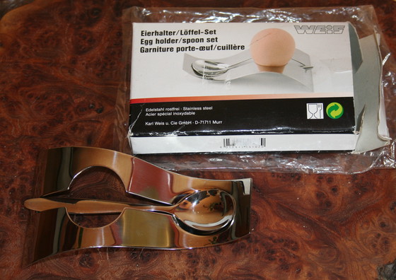 Image 1 of Set of 3 vintage egg holders with spoon by Weis in box