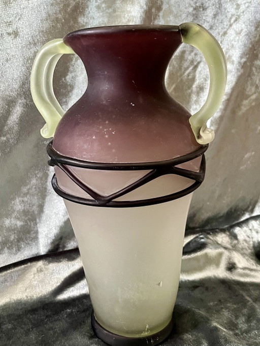 Hand-blown Art Deco amphora vase frosted glass