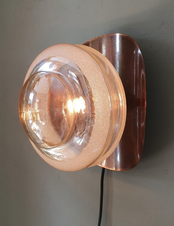 Image 1 of Lampada da parete vintage in rame e vetro - Jugoslavia - Metà secolo