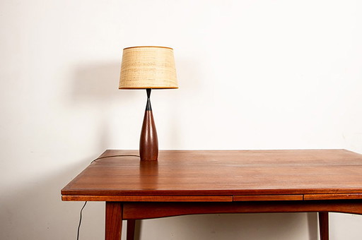 Large Danish keel-shaped table lamp in teak and ebony by Fog & Morup 1960.