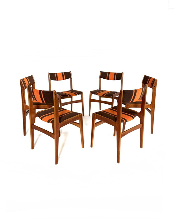 6 Vintage Dining Chairs, Erik Buch ‘60 – Wood, Textile (photo 5 of 15)