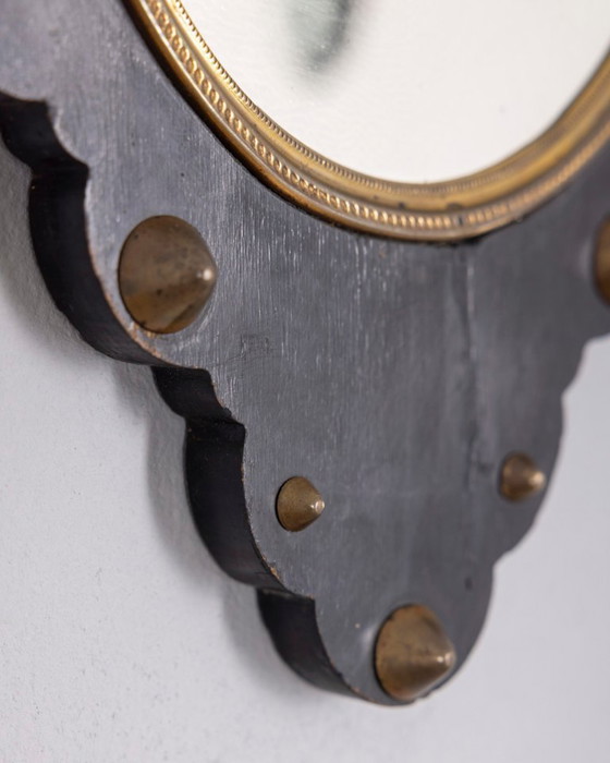 Image 1 of Specchio da parete antico in legno e bronzo, design italiano.