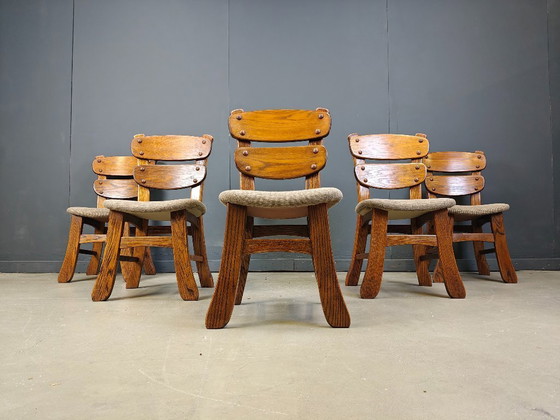 Image 1 of Vintage brutalist dining chairs, set of 5 - 1960s