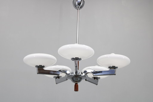 1950s Chrome and Glass Chandelier, Czechoslovakia