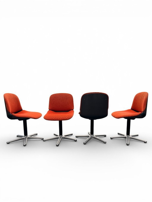 Set di 4 sedie Wilkhahn vintage modello 231/5 - Tessuto arancione e alluminio (anni '70)